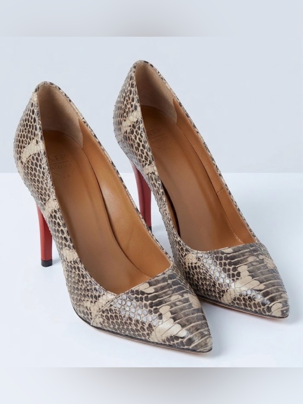 ATP Atelier Python Snakeskin Pointed Toe Red Stiletto Heels Italy EU 41/10.5-11